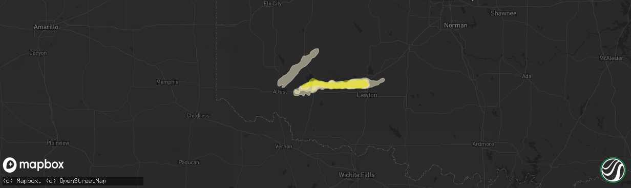 Hail map in Snyder, OK on October 9, 2019