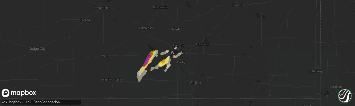 Hail map in Wichita, KS on October 9, 2019