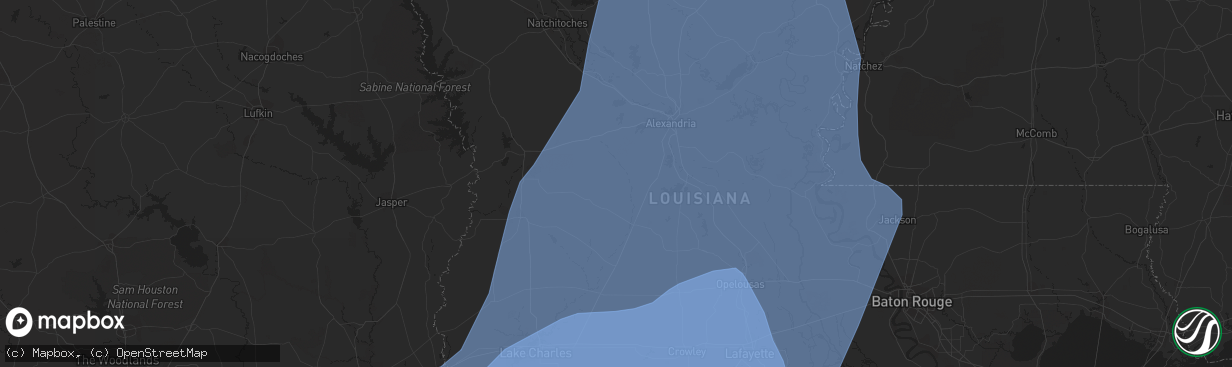 Hail map in Alexandria, LA on October 9, 2020