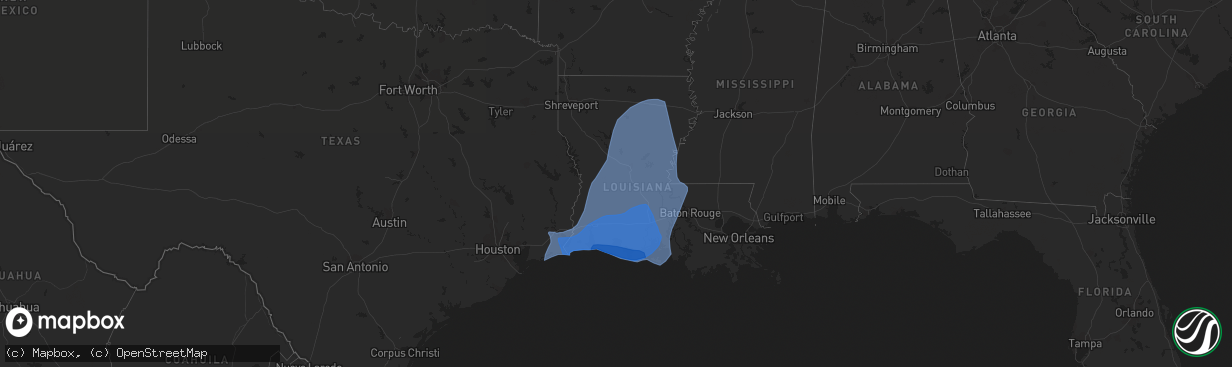 Hail map in Louisiana on October 9, 2020