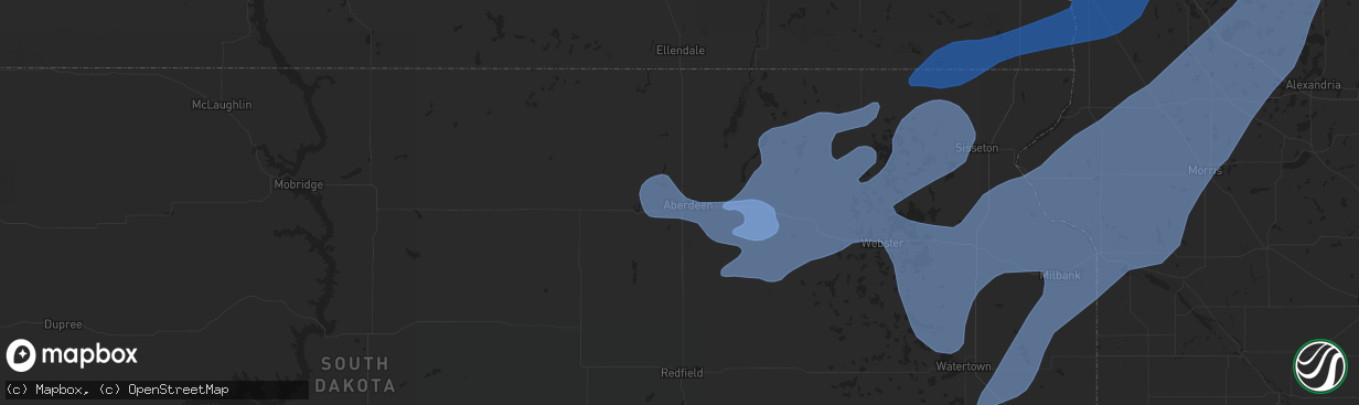 Hail map in Aberdeen, SD on October 9, 2021