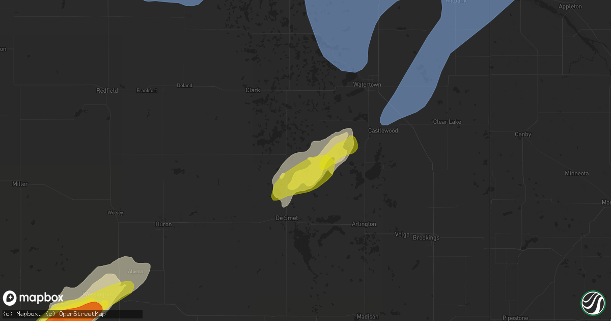 Hail map in Bryant, SD on October 9, 2021