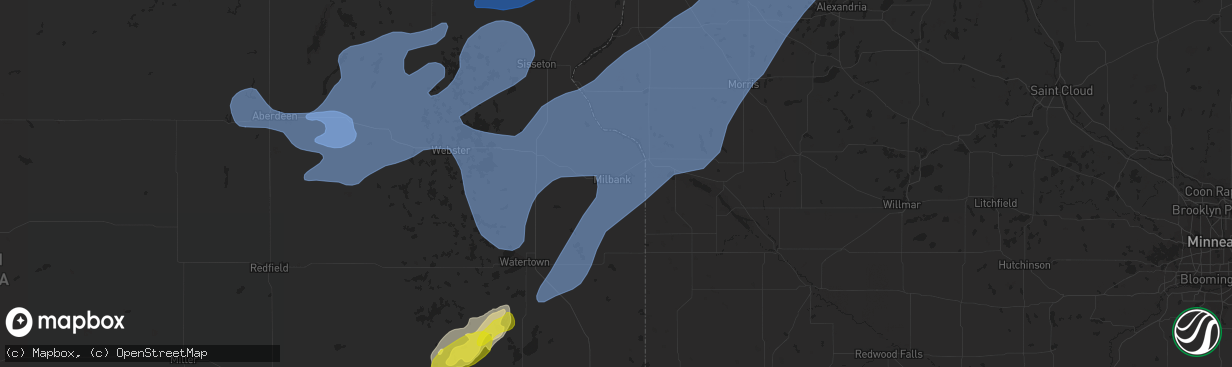 Hail map in Milbank, SD on October 9, 2021