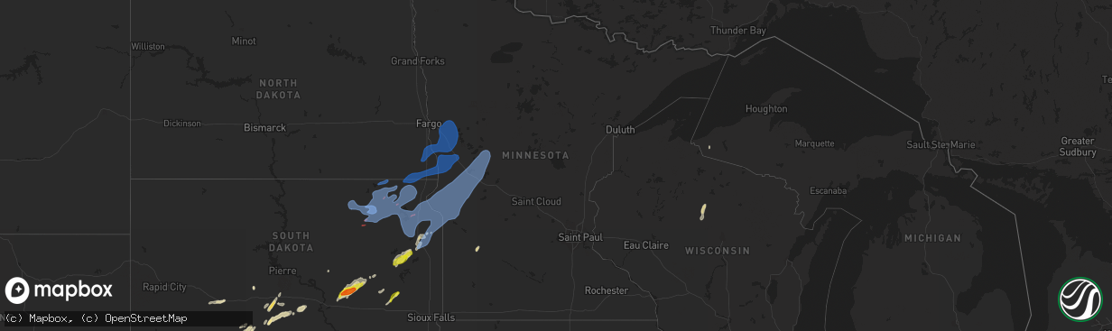 Hail map in Minnesota on October 9, 2021