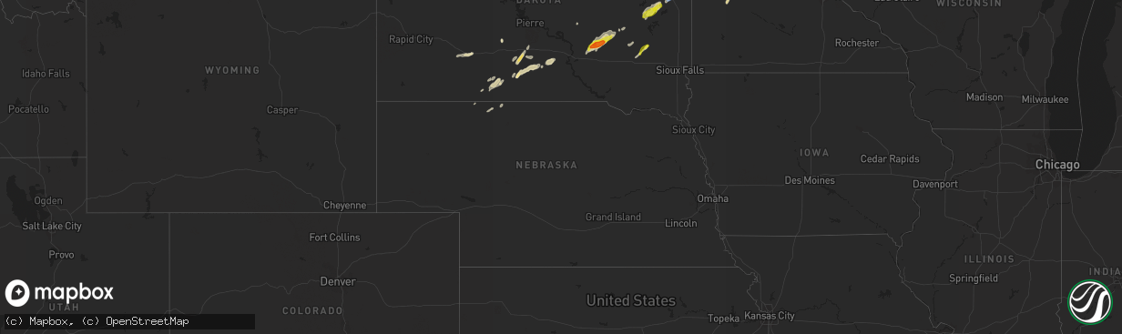 Hail map in Nebraska on October 9, 2021