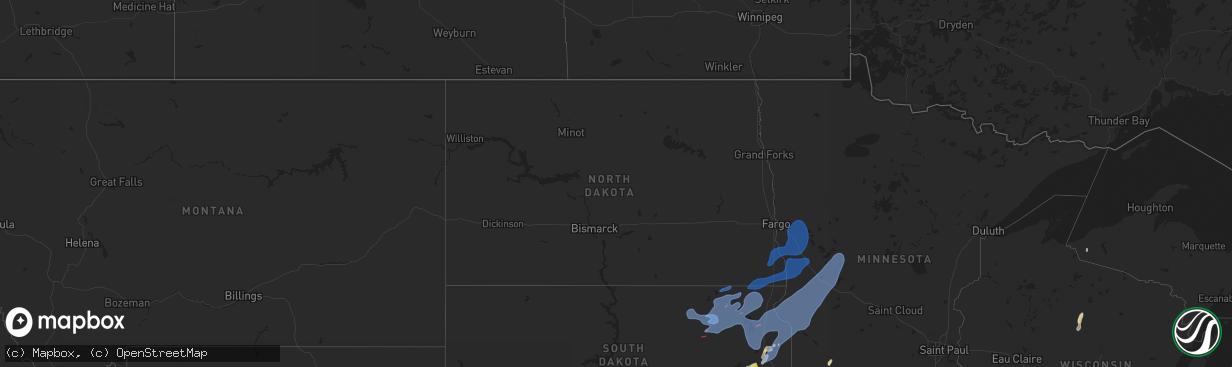 Hail map in North Dakota on October 9, 2021