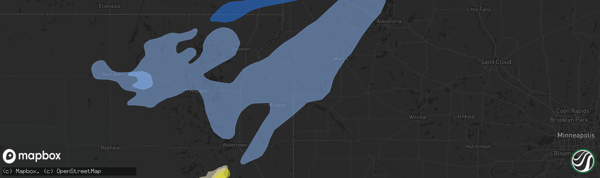 Hail map in Ortonville, MN on October 9, 2021