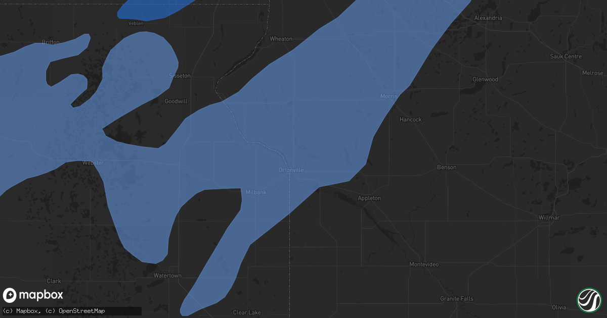 Hail map in Ortonville, MN on October 9, 2021