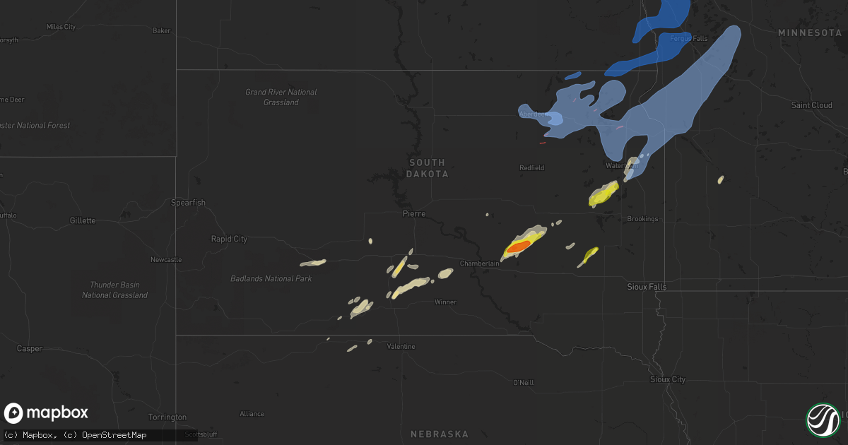 Hail map in South Dakota on October 9, 2021