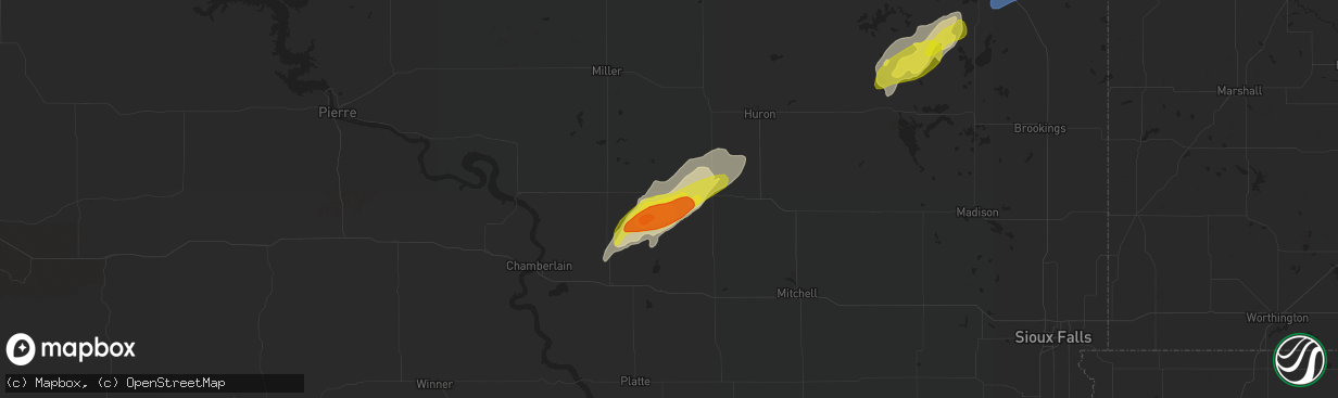 Hail map in Wessington Springs, SD on October 9, 2021