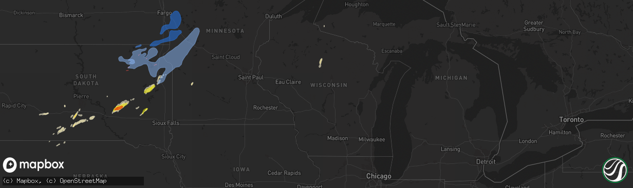 Hail map in Wisconsin on October 9, 2021