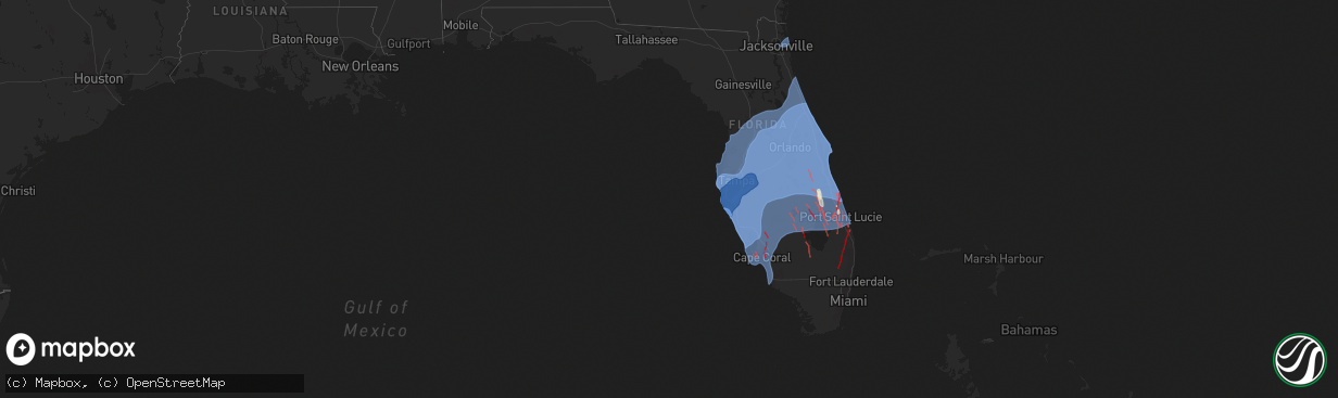 Hail map in Florida on October 9, 2024