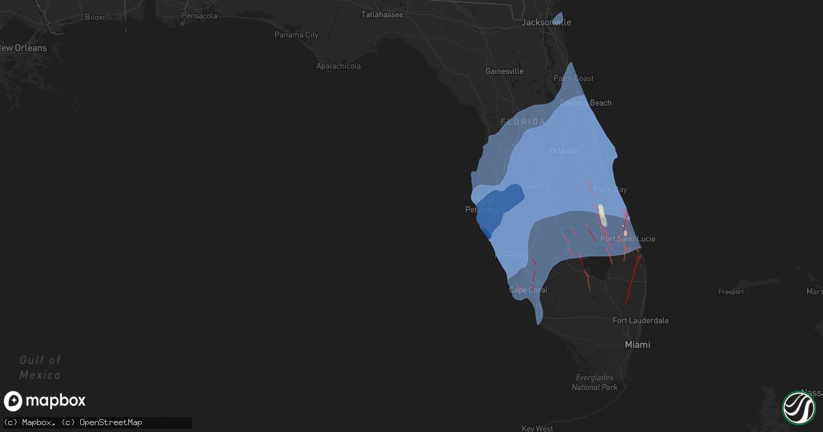 Hail map in Florida on October 9, 2024