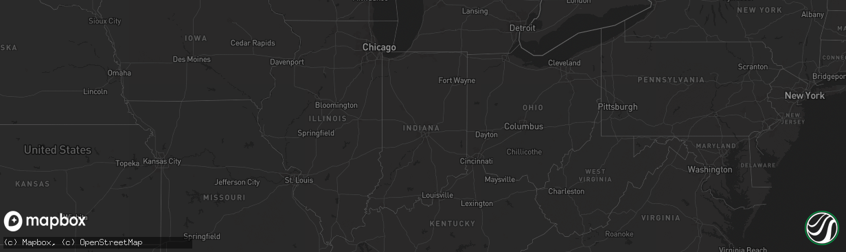 Hail map in Indiana on October 9, 2024