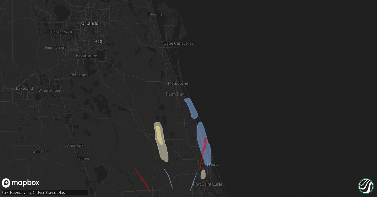 Hail map in Melbourne Beach, FL on October 9, 2024