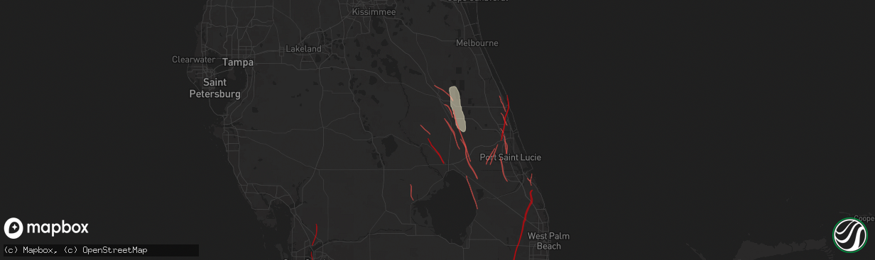 Hail map in Okeechobee, FL on October 9, 2024