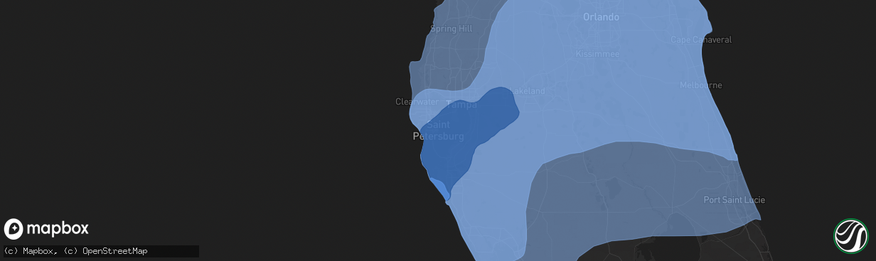 Hail map in Saint Petersburg, FL on October 9, 2024