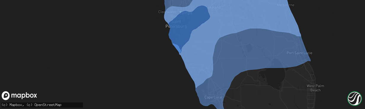 Hail map in Sarasota, FL on October 9, 2024