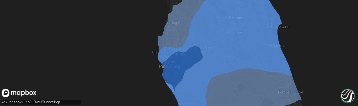 Hail map in Tampa, FL on October 9, 2024