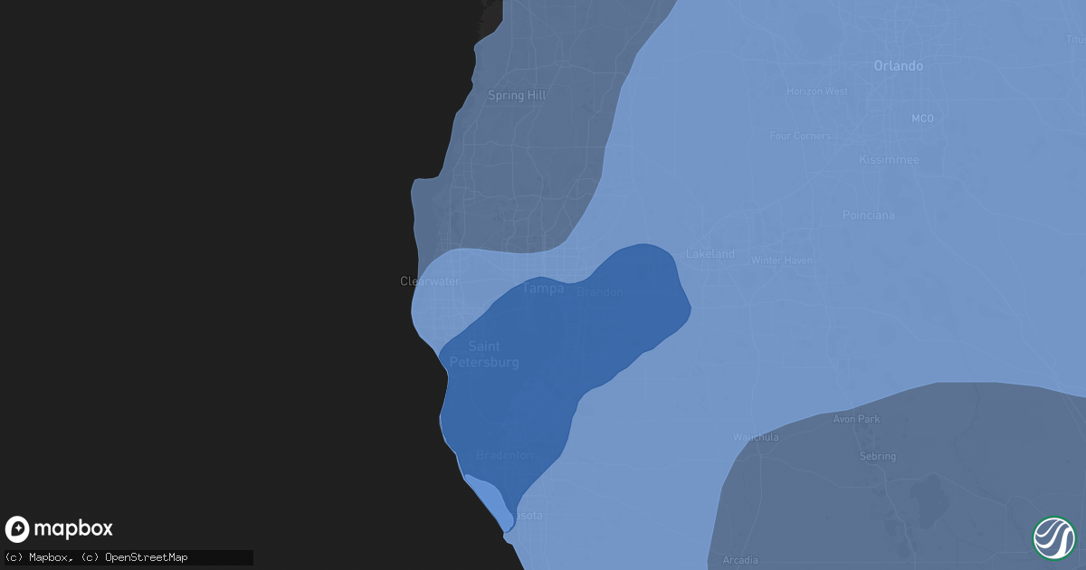 Hail map in Tampa, FL on October 9, 2024
