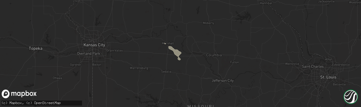 Hail map in Blackwater, MO on October 9, 2025