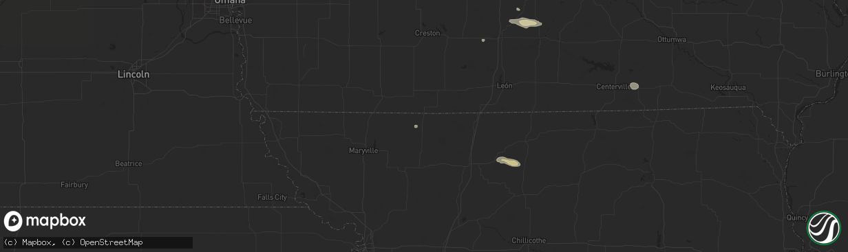 Hail map in Grant City, MO on October 9, 2025