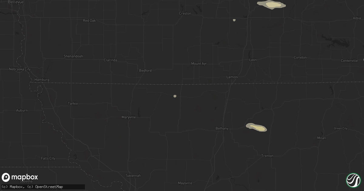 Hail map in Grant City, MO on October 9, 2025