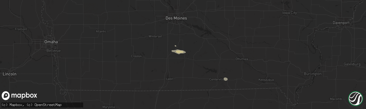 Hail map in Lucas, IA on October 9, 2025