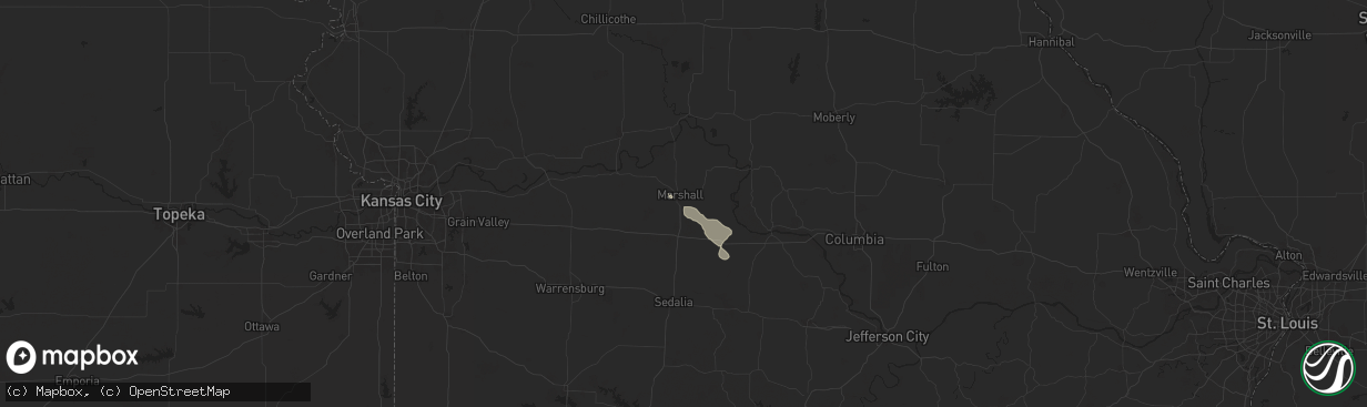 Hail map in Marshall, MO on October 9, 2025