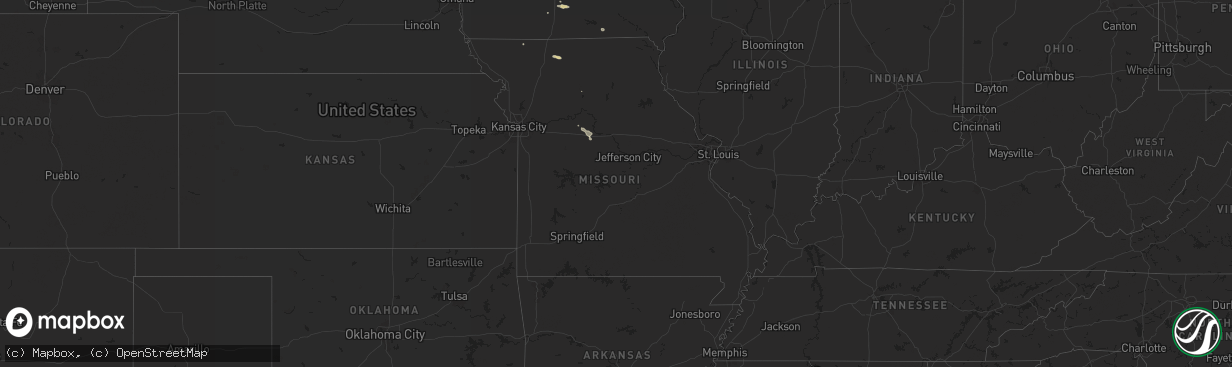 Hail map in Missouri on October 9, 2025