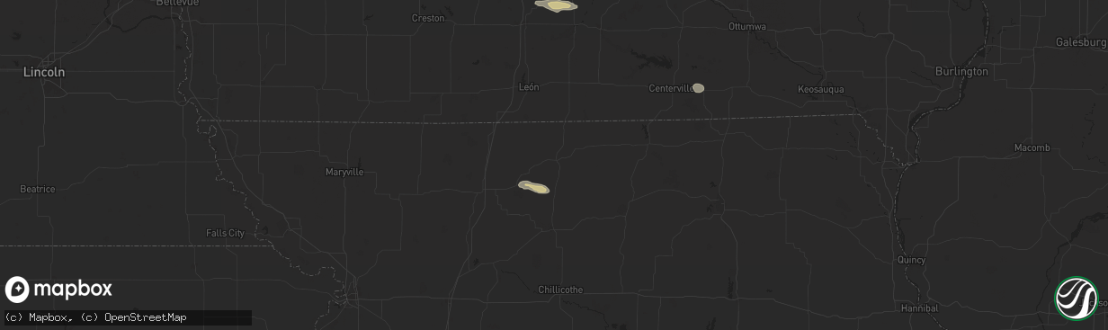 Hail map in Princeton, MO on October 9, 2025