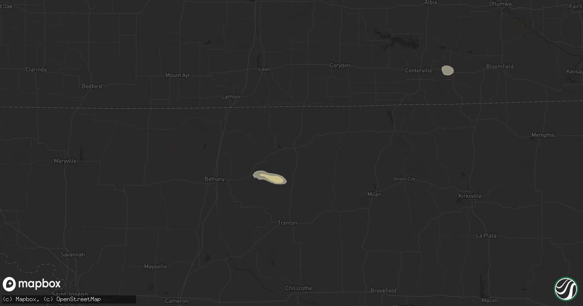 Hail map in Princeton, MO on October 9, 2025