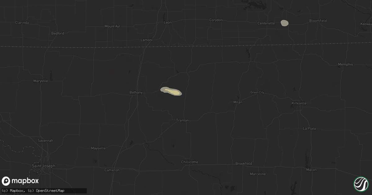 Hail map in Spickard, MO on October 9, 2025