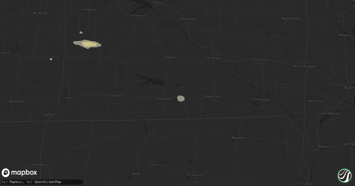 Hail map in Udell, IA on October 9, 2025
