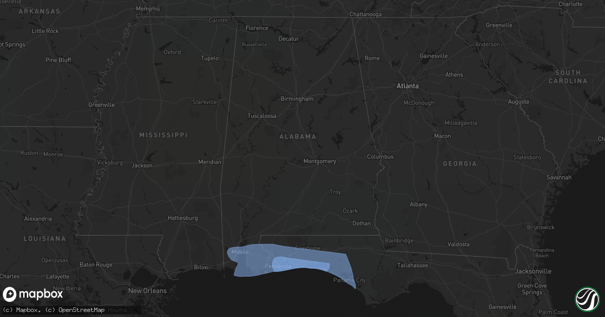 Hail map in Alabama on October 9, 2026