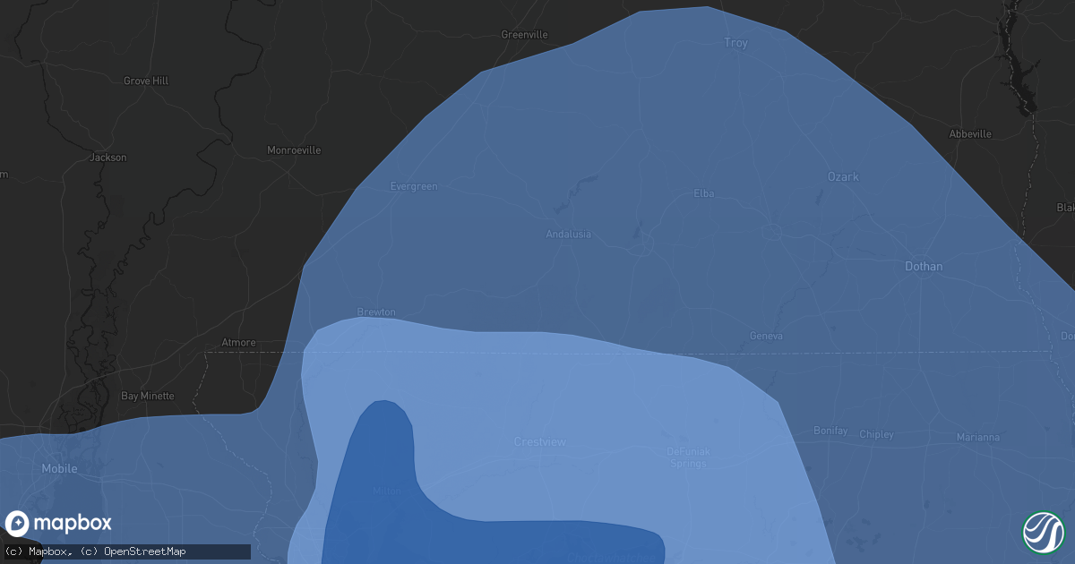Hail map in Andalusia, AL on October 9, 2026