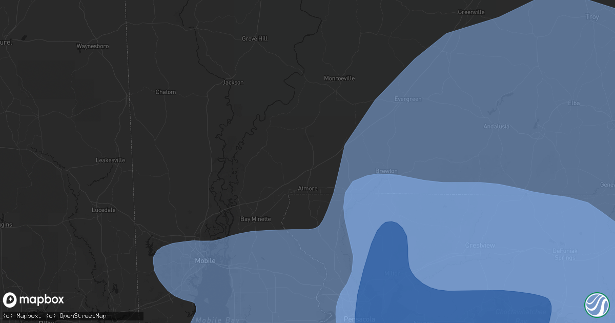 Hail map in Atmore, AL on October 9, 2026