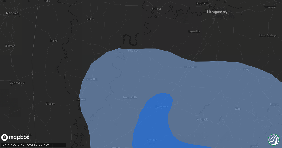 Hail map in Beatrice, AL on October 9, 2026