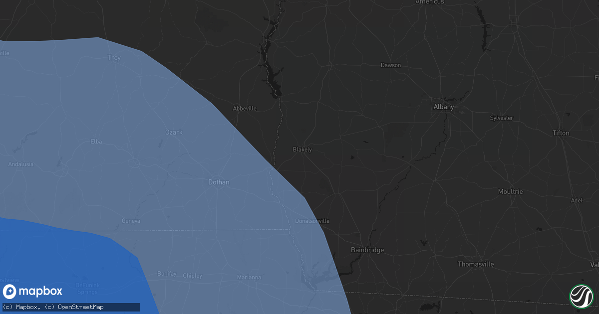 Hail map in Blakely, GA on October 9, 2026