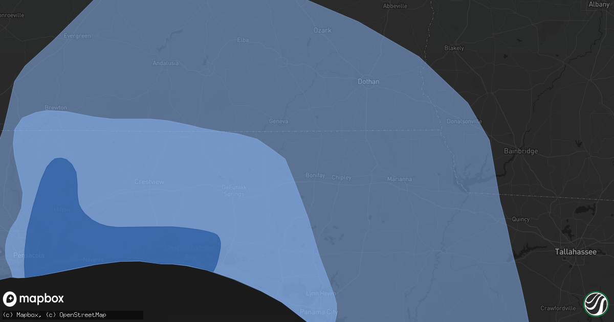 Hail map in Bonifay, FL on October 9, 2026