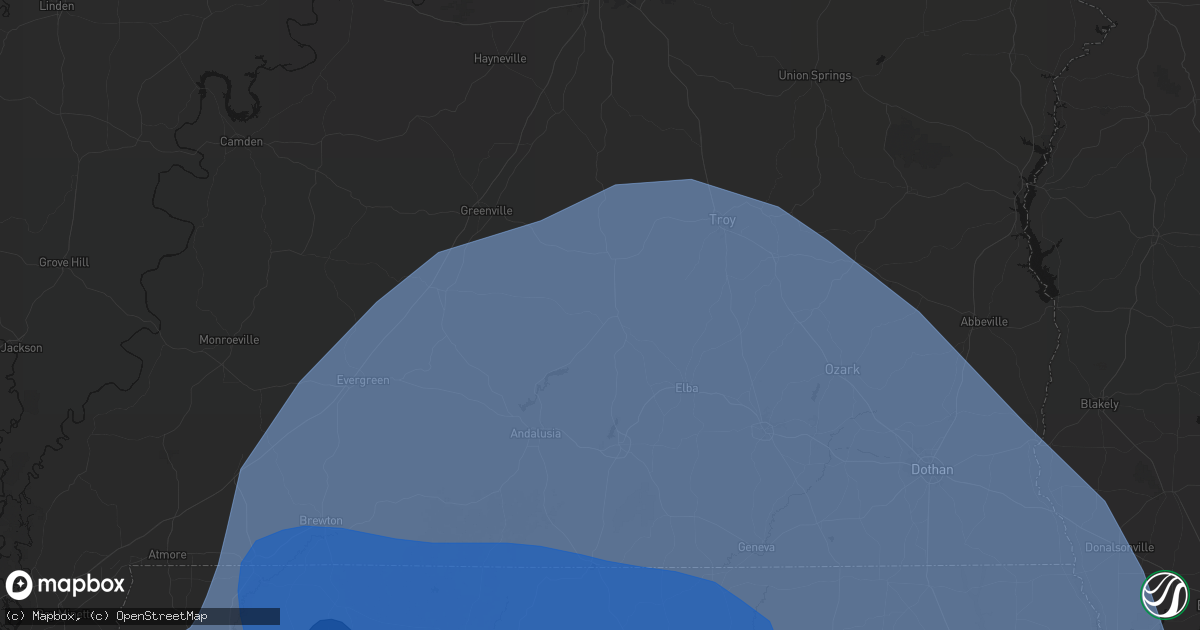 Hail map in Brantley, AL on October 9, 2026