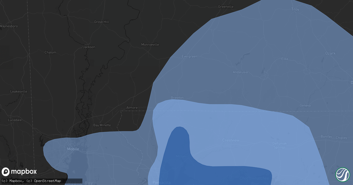 Hail map in Brewton, AL on October 9, 2026