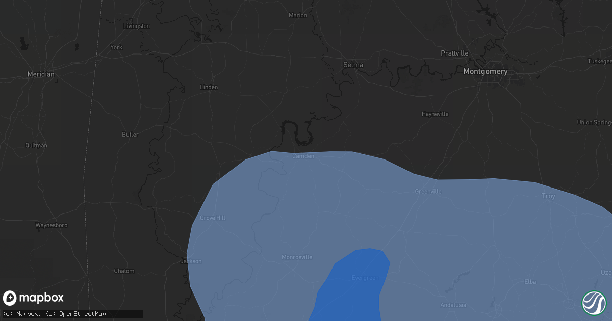 Hail map in Camden, AL on October 9, 2026