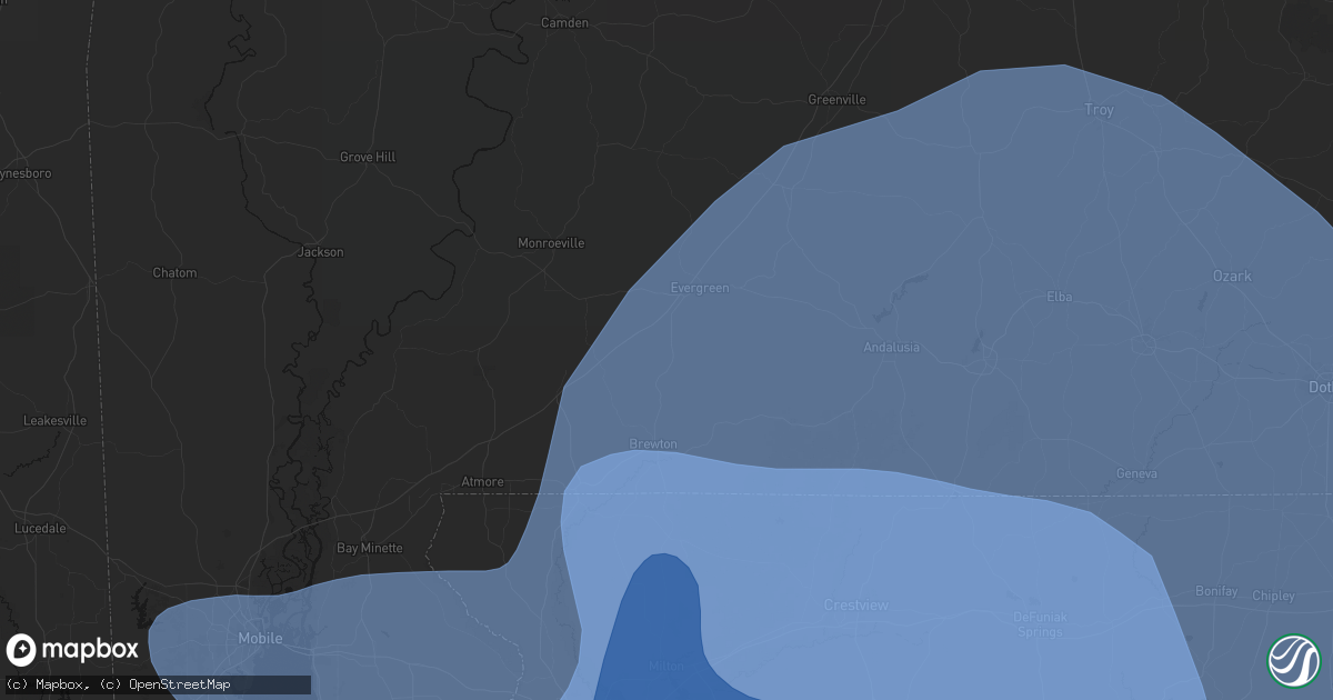 Hail map in Castleberry, AL on October 9, 2026