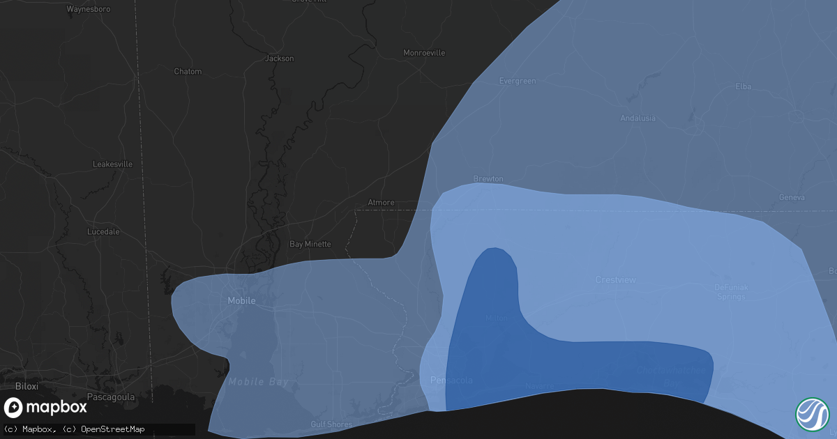 Hail map in Century, FL on October 9, 2026