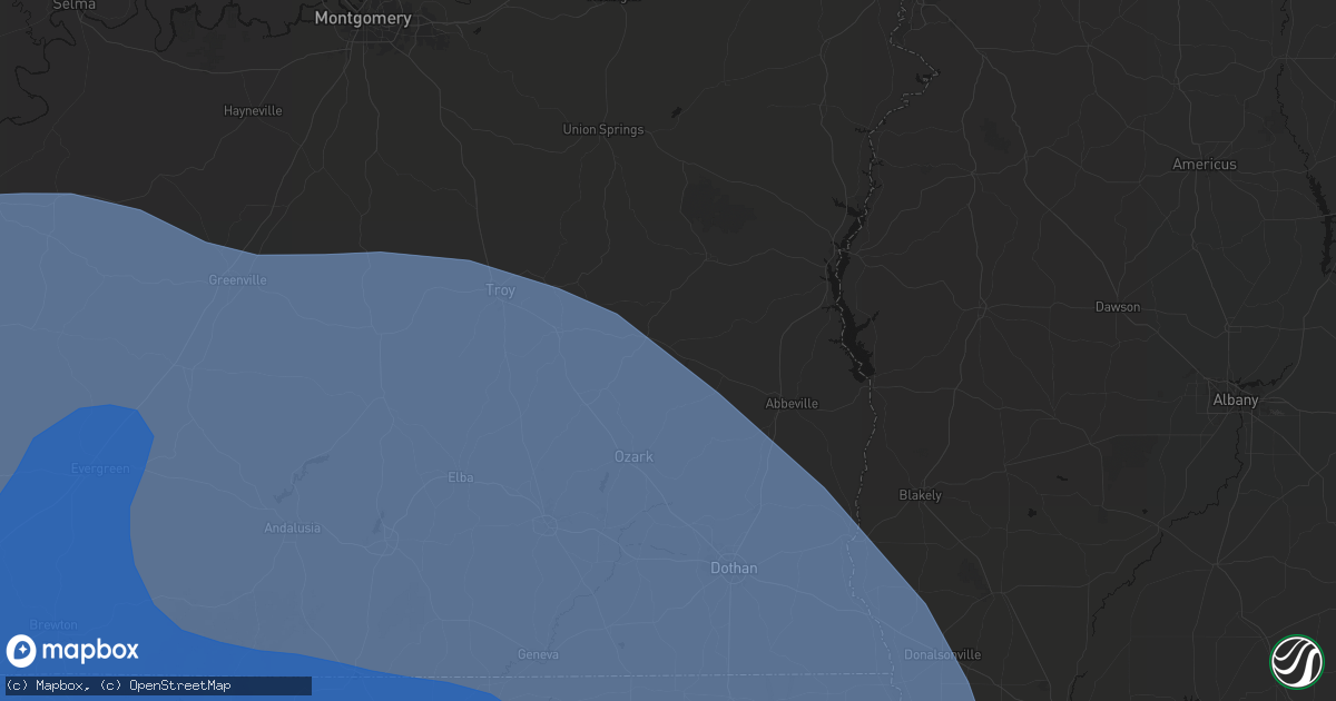 Hail map in Clio, AL on October 9, 2026