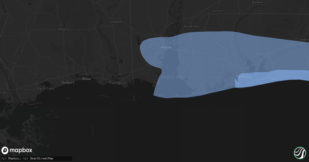 Hail map in Coden, AL on October 9, 2026