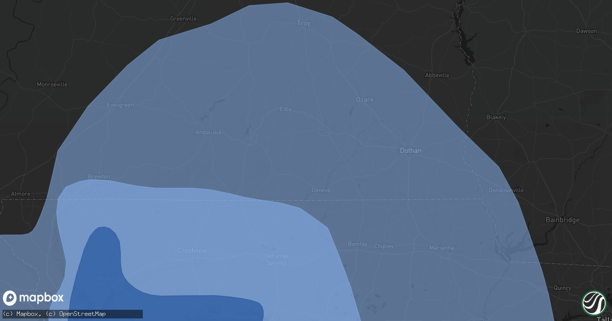 Hail map in Coffee Springs, AL on October 9, 2026