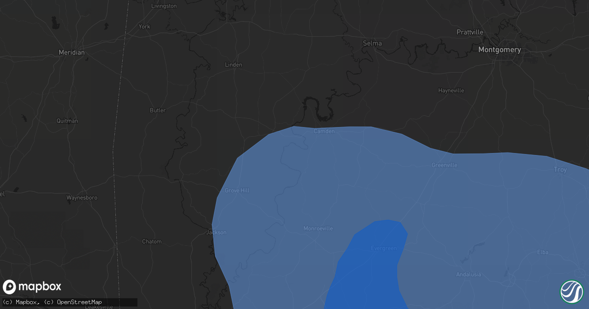 Hail map in Coy, AL on October 9, 2026
