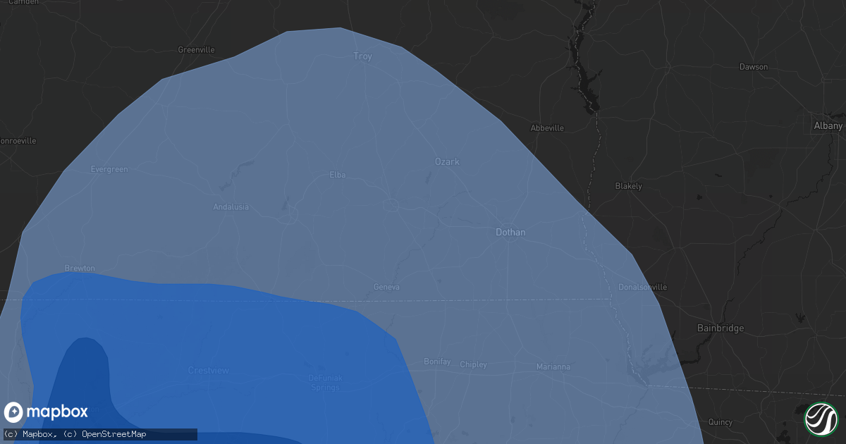 Hail map in Daleville, AL on October 9, 2026